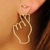 1 Pair Finger Heart Alloy Earrings Hollowed Out Love Ear Studs Ornaments Jewelry