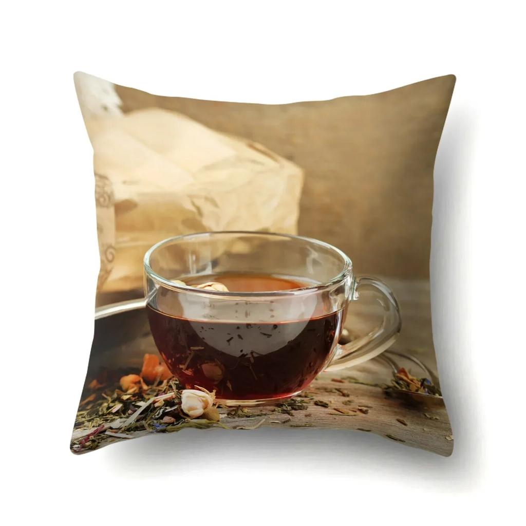 Black Tea Cup Pillowcase Office  Waist  Sofa