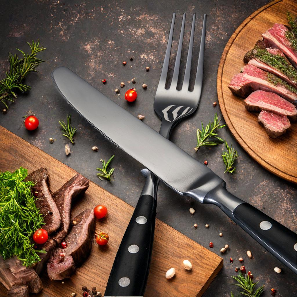 Classic Elegant Stainless Steel Cutlery Set Fork Spoon Knife Full Dinning Fork Steak Knife Teaspoon Creative Dinnerware Set