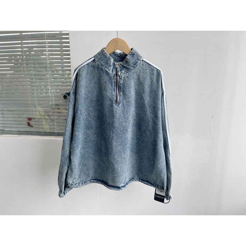 

Микро Изъян Американский Весенне-Осенний Ретро Ленивый Стиль Половина Молнии Джинсовый Модный Пуловер Топы Свободные Нарядные Y11 Zhongqing 3L