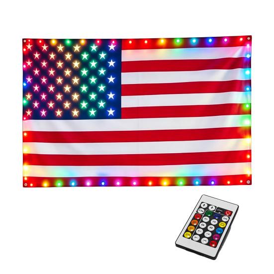 Flaga Amerykańska LED, 3x5 FT Wodoodporna Zewnętrzna Patriotyczna Flaga z Wielokolorowymi Lampkami LED na 4 Lipca, Dzień Pamięci, Dzień Weteranów Dekoracje