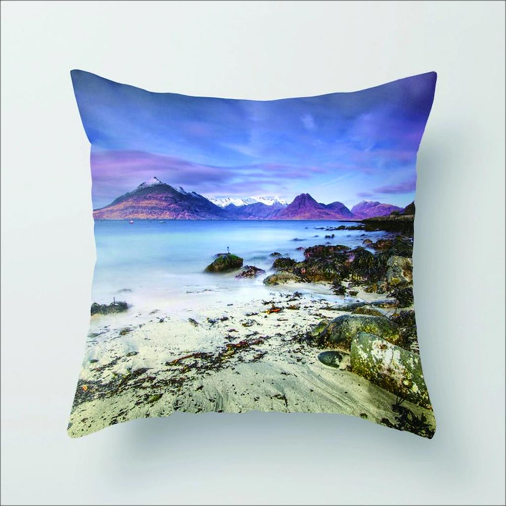 Summer Vacation Cushion Cover Pink Beach Wave Mountain Sofa Pillowcase Bedroom Home Car Office Accessories