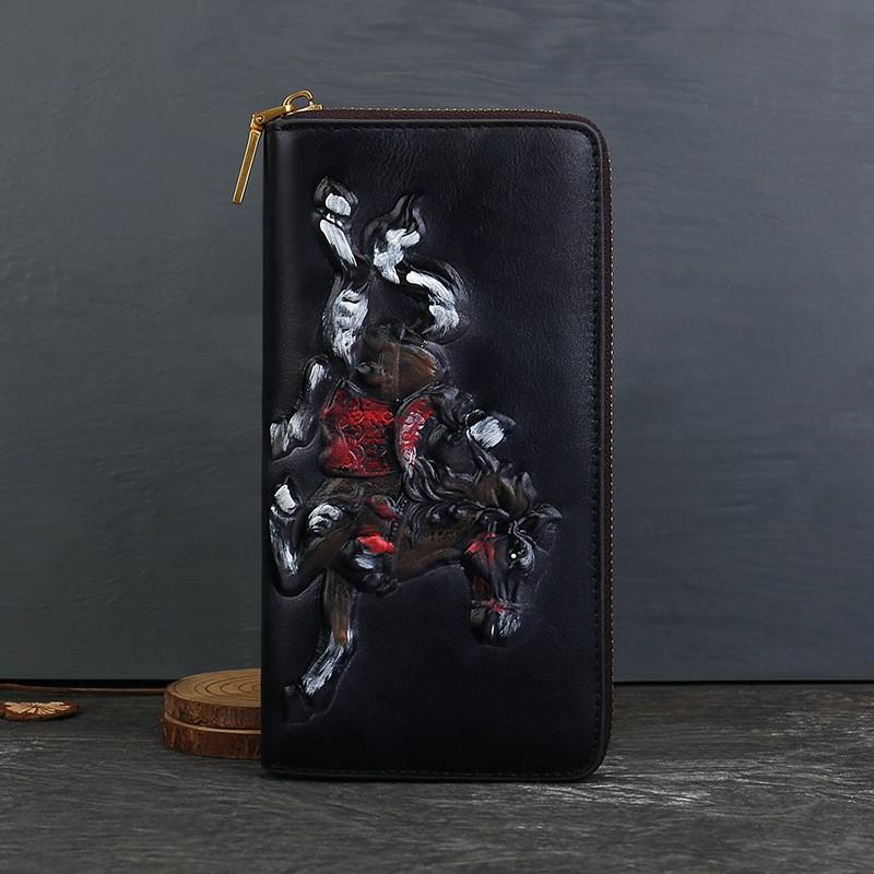 Johnature Genuine Leather Long Wallet Vintage Large Capacity Multi Card Animal Pattern Hand Purse