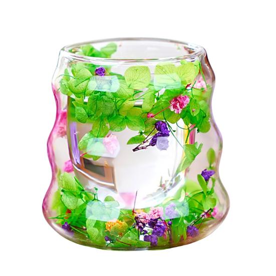 Dried Flowers Insulated Coffee Mug Double Wall Clear Glass Heat Resistant Tea Cup for Water