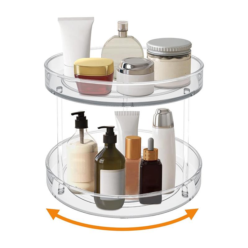 360° Rotating Spice Organizer 2 Tier Transparent Lazy Susan for Kitchen Counter Makeup Shelf Space Saving Turntable