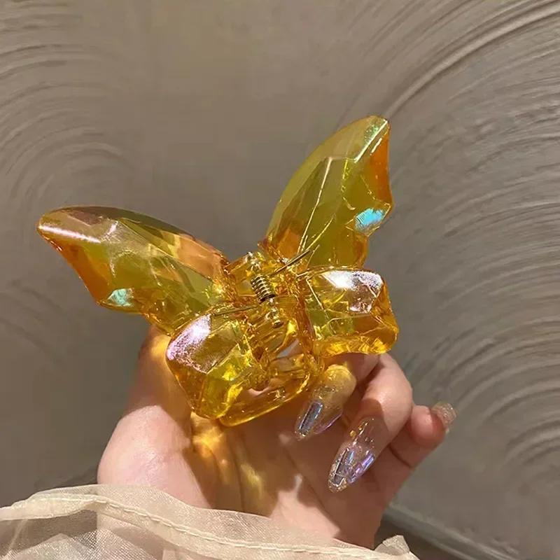 Gjennomsiktig sommerfugl hårklemme kvinner sommer krystall havfrue blendende farge klemme haiklemme i bakhodet hårklemmer