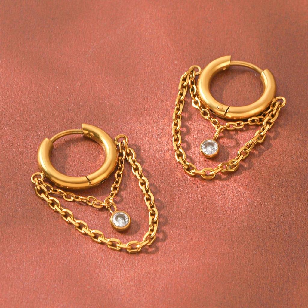 18K Gold Zirconia Tassel Hoop Earrings, Retro & Luxurious, High-End Feel Statement Ear Cuffs