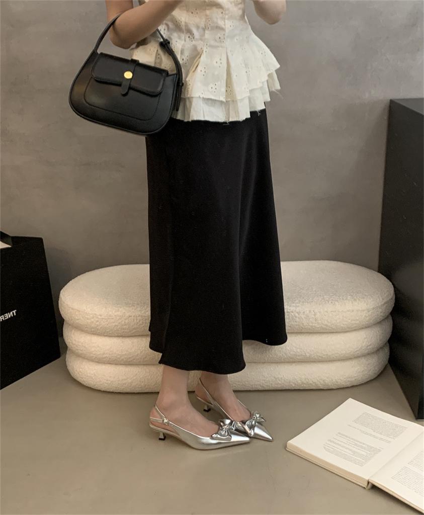 Satin Sandals Women's 2025 New Temperament Pointed Thin Heel Bow High Heel Sandals