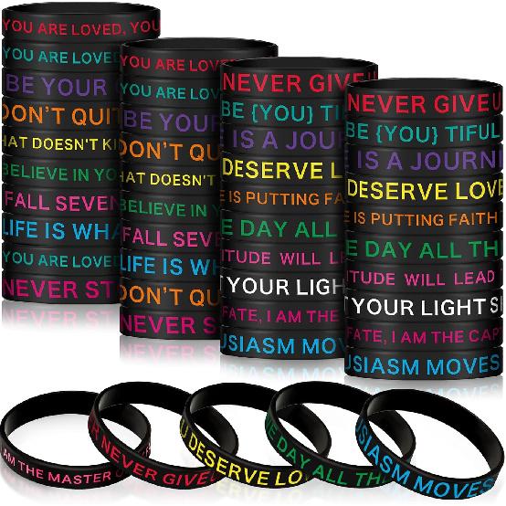 60 Pieces Motivational Quote Rubber Wristbands Colored pirational Silicone Bracelets Stretch Unisex Wristbands for Women Men Gifts, 20 Styles (Dark