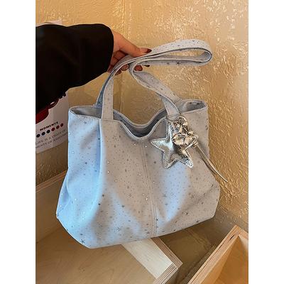 Borsa Tote Rugata a Motivo Stellato ad Alta Capacità, Borsa a Spalla, Borsa a Mano