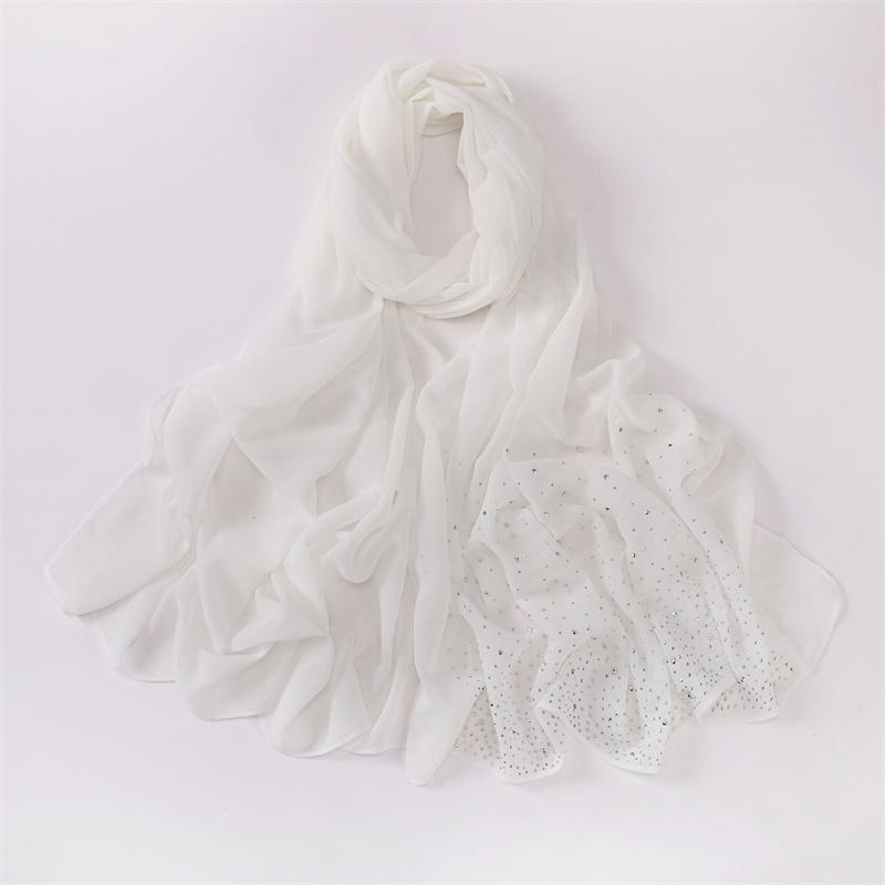 Plain Rhinestone Diamond Bubble Chiffon Hijab Shawls High Quality Bling Bling Wrap Beach Bufandas Ramadan Islamic Muslim Sjaal