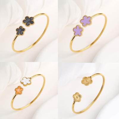 Brățară Bangles Nouă Creativă din Oțel Inoxidabil Floare cu Cinci Petale Temperament Pentru Femei Petrecere Zi de Naștere Zircon Cadou Purtare Zilnică Trifoi