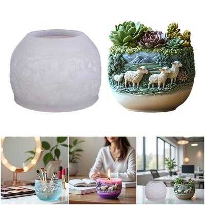 Molde de Silicone Criativo com Padrão de Cabra para Vaso de Plantas, Moldes para Vaso de Flores para Artesanato de Resina e Decorações de Suculentas