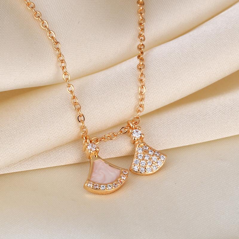 Seiko Double Fan Fritillary Full Diamond Necklace Small Skirt Pendant Collarbone Chain