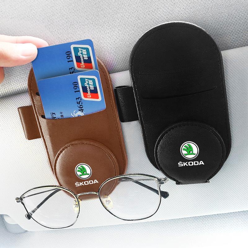 Car Multifunction Sunglasses Clip Card Ticket Holder Stand Eyeglasses for Skoda Octavia Fabia A7 Kamiq Kapoq Kodiaq Rapid SCALA Superb Yeti Derivati