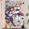 Cat Girl Maid Girl Tapestry Wall Hanging Home Decor for Bedroom Living Room Dorm Cute Chocolate Pink Blue Aesthetic