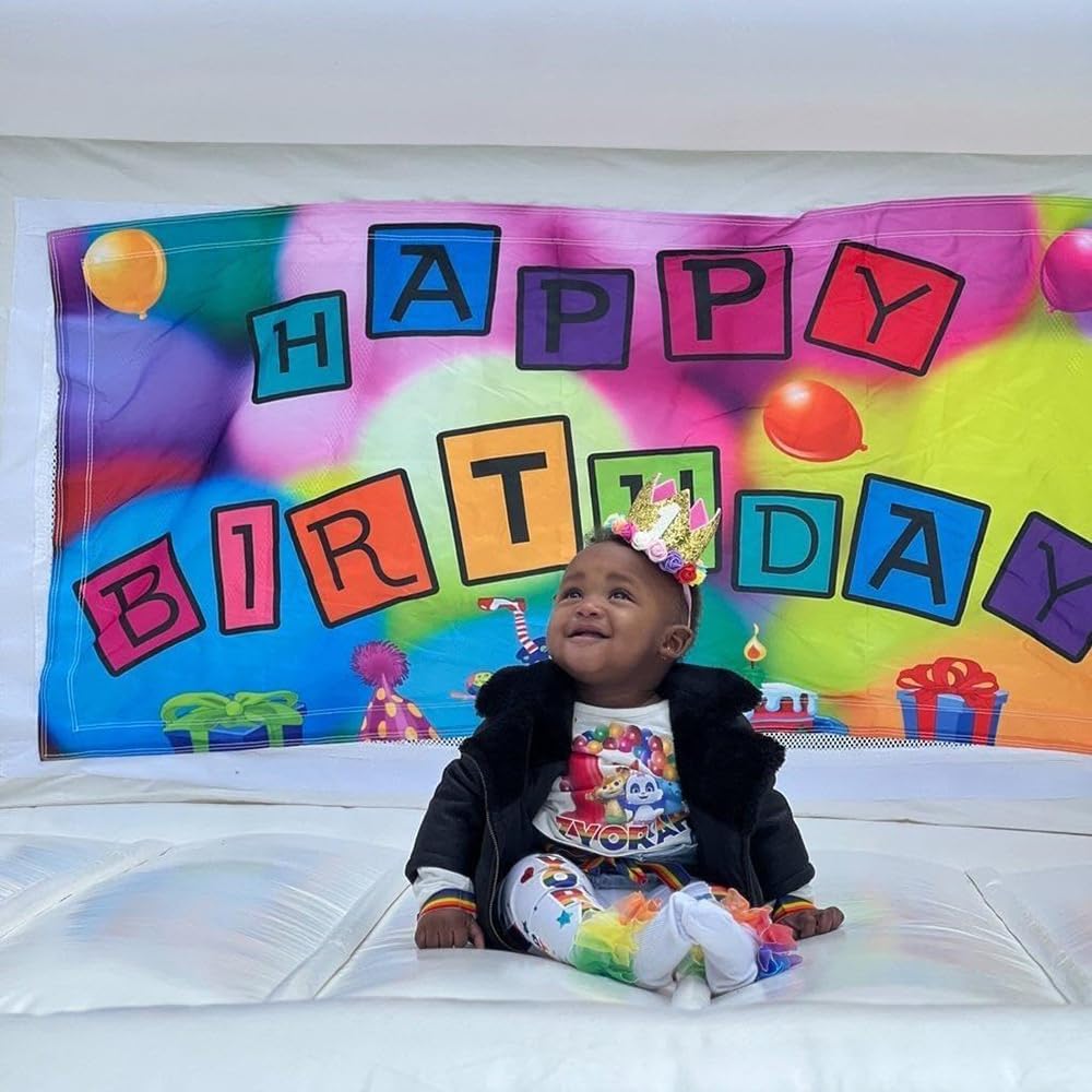 Baby Princess Glitter Gold Crown, 2st Birthday Party Hat Gold with Mix Rainbow Color Flowers