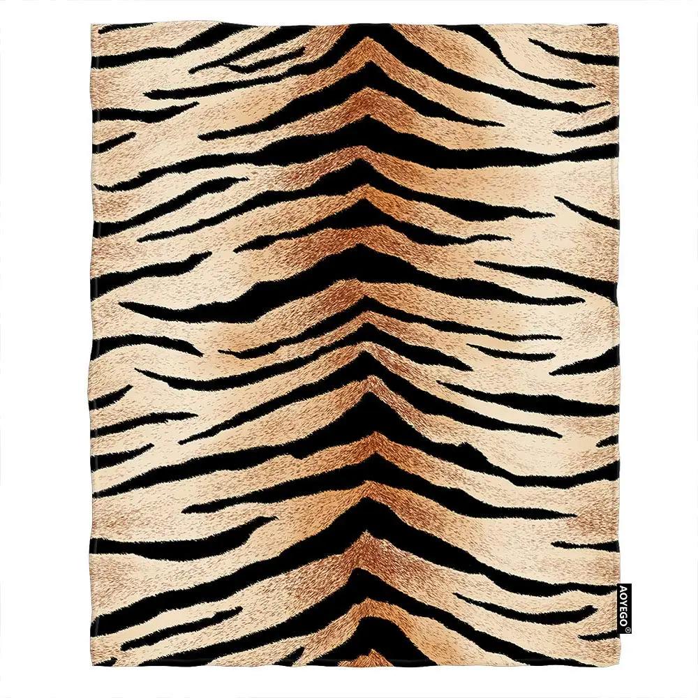 Realistic Tiger Skin Print Flannel Throw Blanket - Portable Warm for Bed/Rug, King Size, Animal Decor Textile