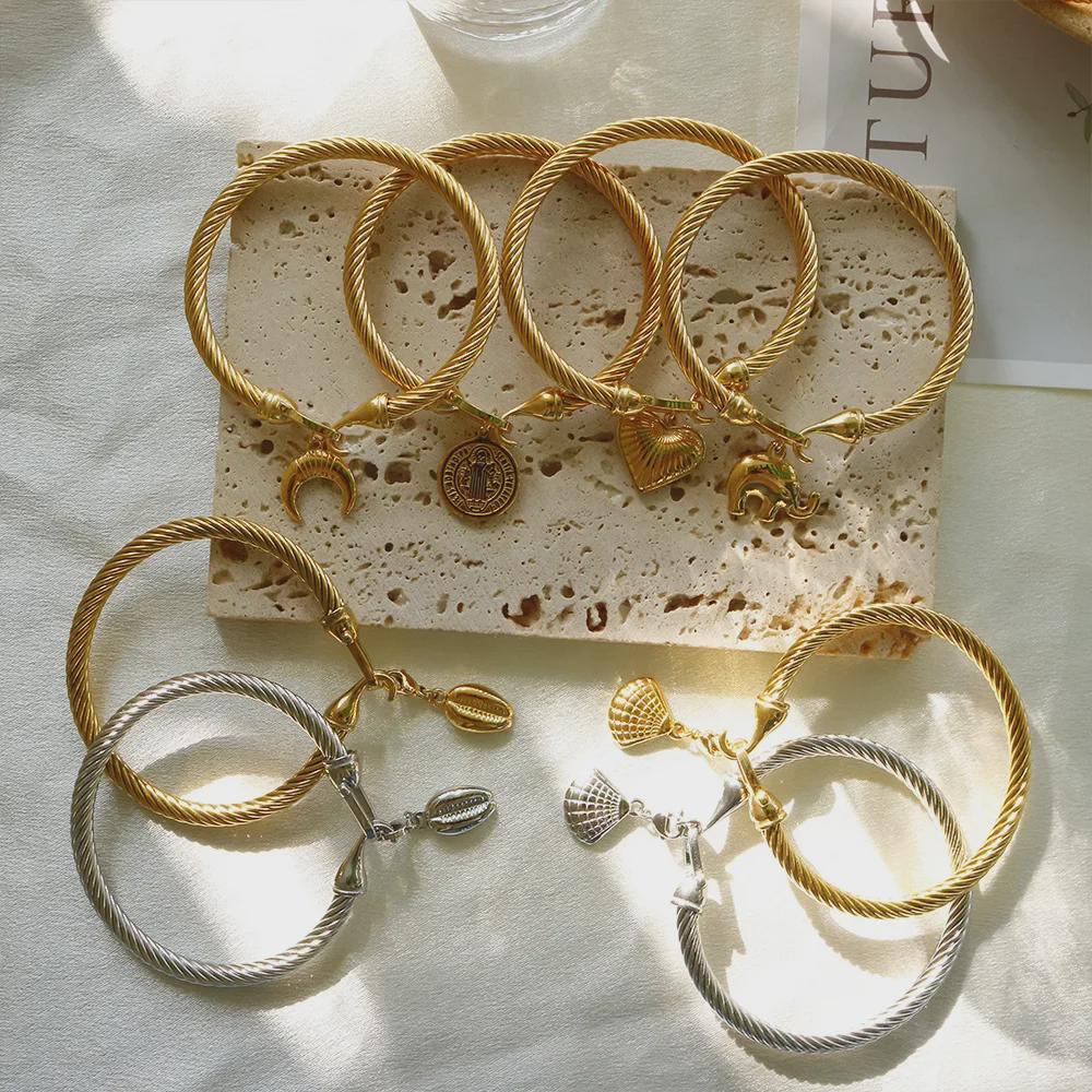 Elegant Stainless Steel Wire Bracelet with Diamond Accent and Non-Fading Horseshoe Buckle