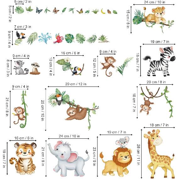 Decalmile Summer Safari Double Sided Jungle Animals Window Clings - Elephant, Monkey, Lion, Giraffe Decals - Anti-Collision Glass Stickers