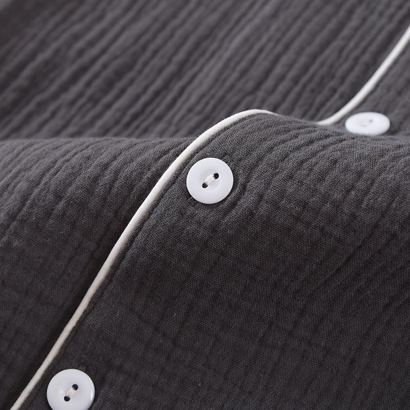 Męski Lekki Bawełniany Piżamowy Zestaw z Gniecionej Bawełny – Krótki Rękaw, Podwójna Warstwa, Do Noszenia w Domu i na Zewnątrz