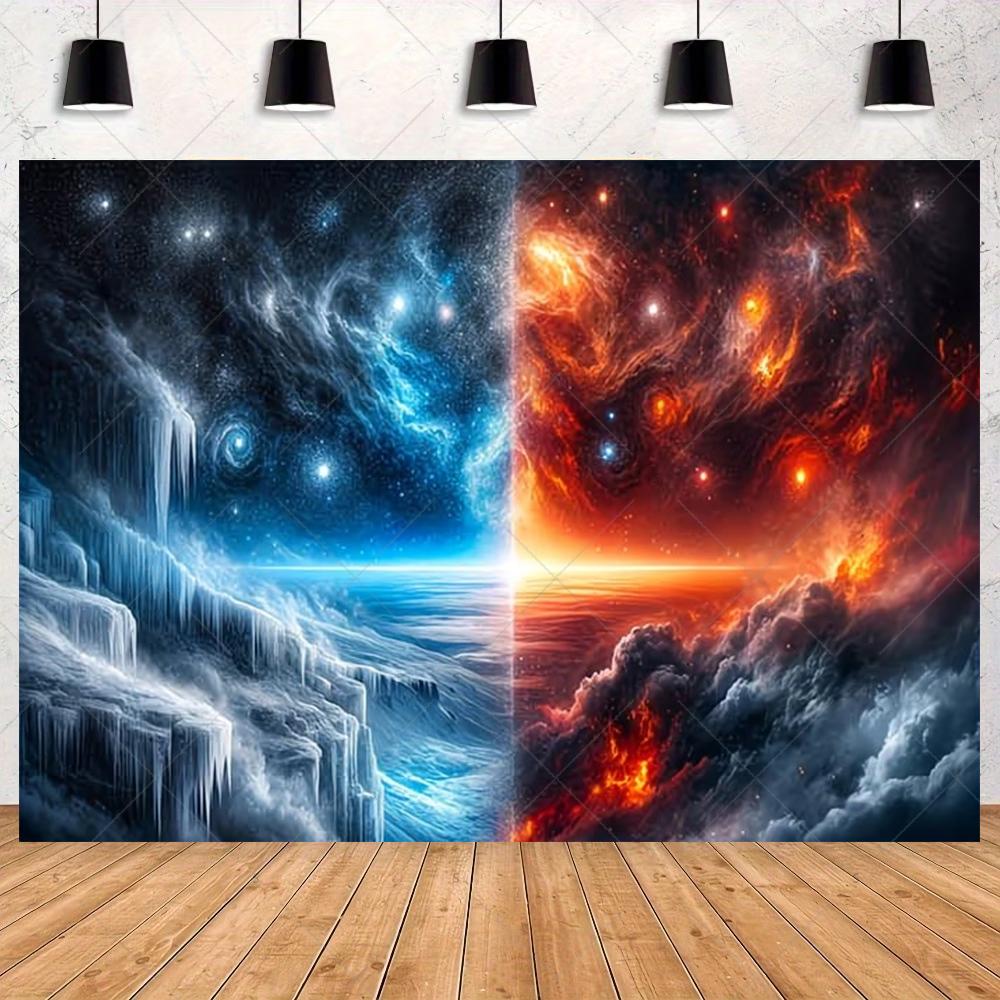 Ice and Fire Fusion Theme Backdrop Shocking Water Fire Elements Party Decoration Background Photography Studio Supplies Banner