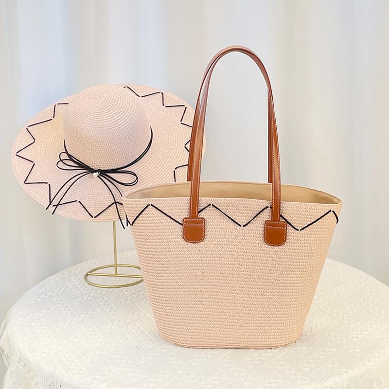 

Летняя шляпа от солнца с широкими полями, защита от солнца, для пляжного отдыха, путешествий, большая вместительная наплечная сумка, набор соломенной шляпы и сумки