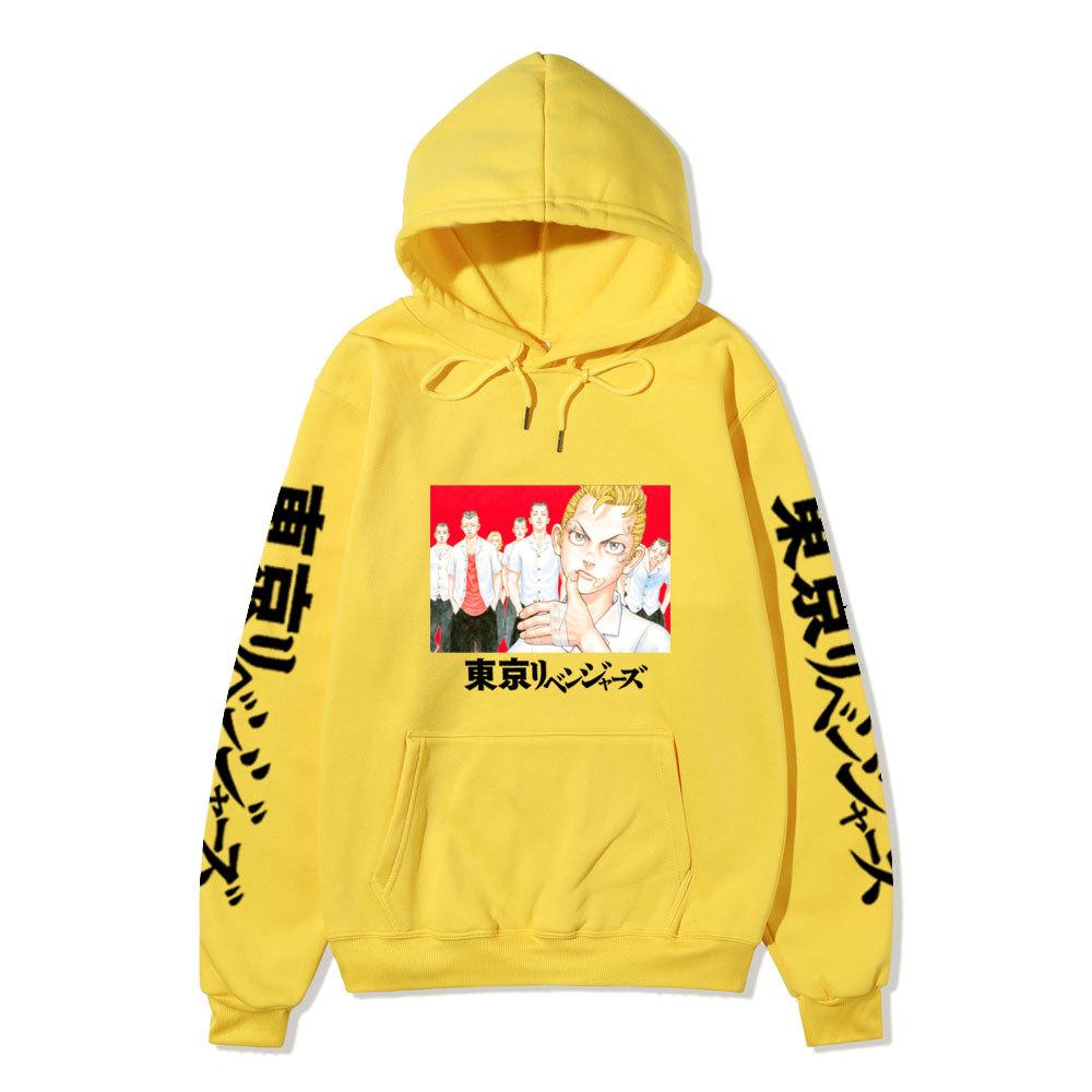 Tokyo Revengers Anime Pullover Hoodie, Takemichi Group Character Print Long Sleeve Sweatshirt Unisex Street Hoodie with Japanese Sleeve Letter