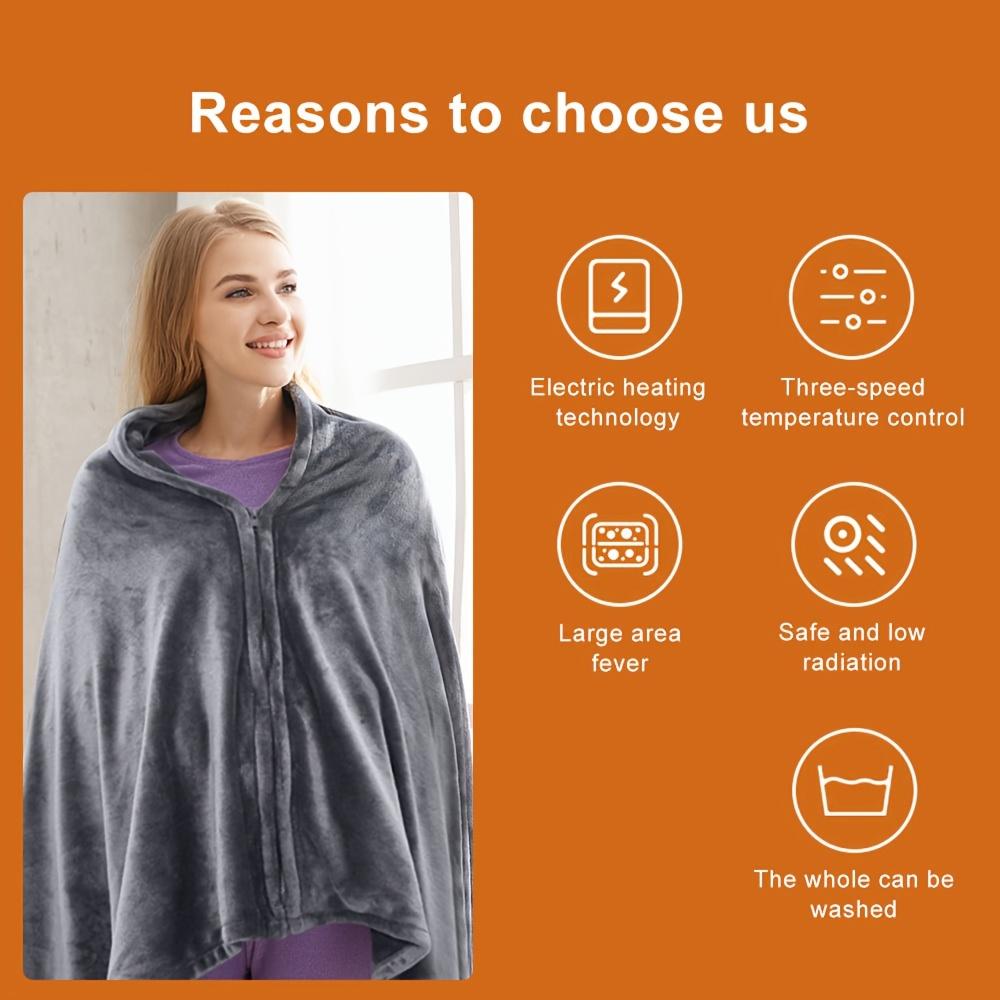 Pătură electrică cu încălzire reîncărcabilă USB, șal cald din flanel pentru o persoană, trei setări de temperatură.