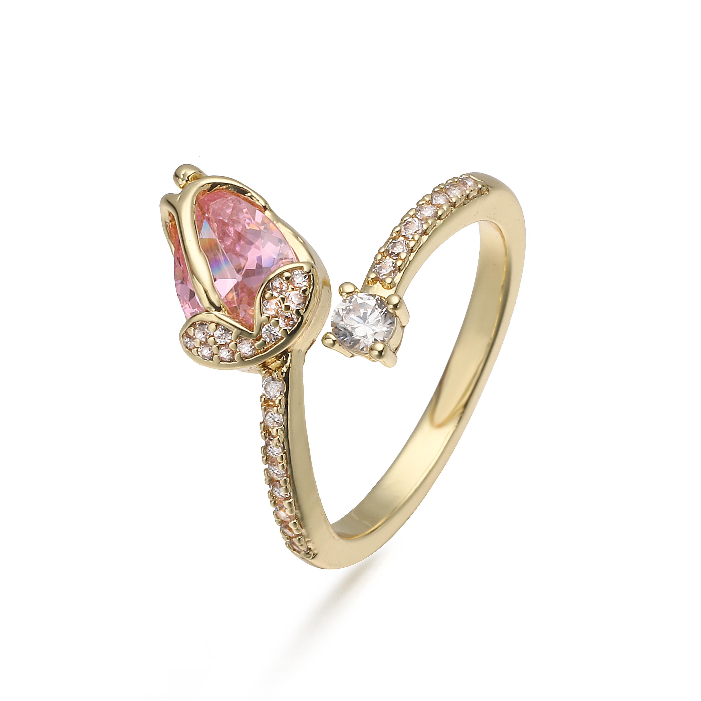 

Serpentine Rose Flower Zirconia Brass 18K Gold-Plated Open-Band Adjustable Ring – Women’s Evening and Party Jewellery resizable золотистий