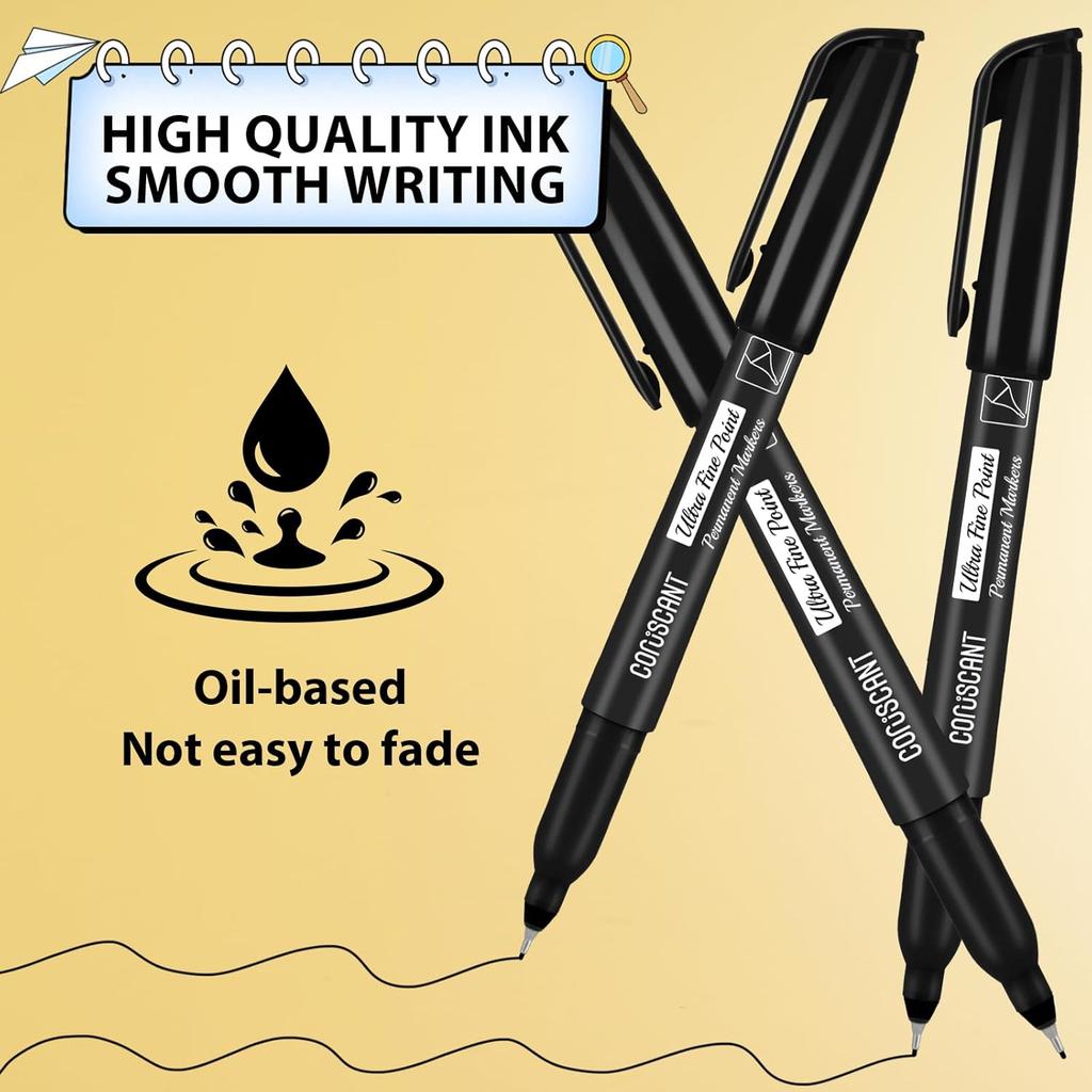 Coruscant Ultra Fine Point Permanent Markers, 12 Pack Extra Fine Tip 0.4 Mm Black Marker, Quick-Drying, Waterproof, Fade-Resistant, Ideal for Home,