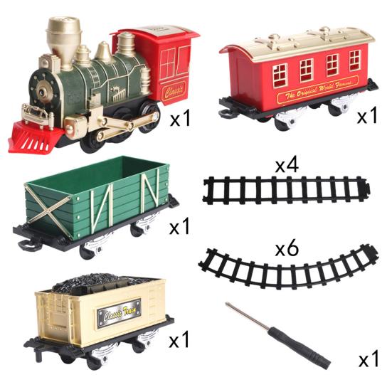 1 Set Elektro-Bahn-Spielzeug mit Lokomotive, 3 Waggons, Bahn, pädagogisches Weihnachts-Spielzeug, klassischer Zug mit Licht und Ton, Geschenk für Kleinkinder, Jungen und Mädchen