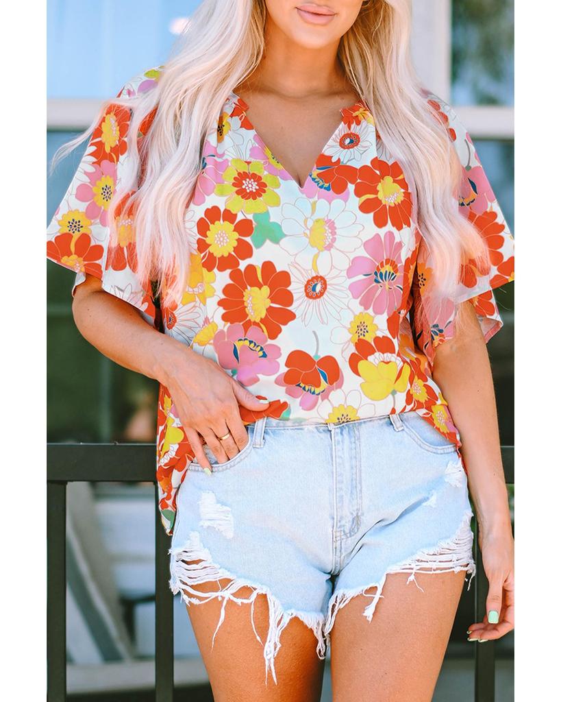 Azura Exchange Abstract Print V Neck Half Sleeve Blouse