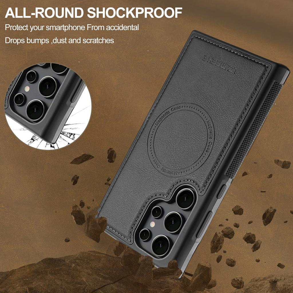 LC.IMEEKE For Samsung Galaxy S22 Ultra 5G Case Compatible with MagSafe Leather+TPU Back Cover