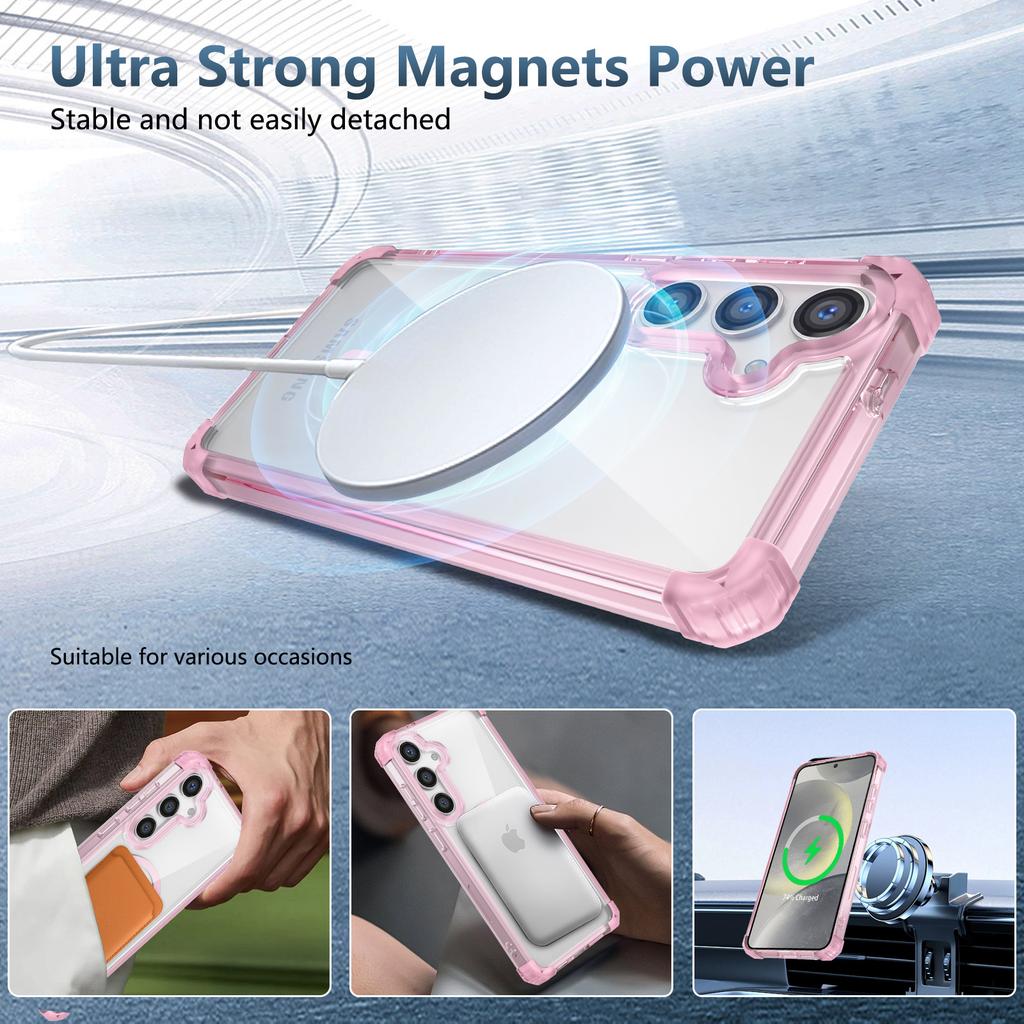 For Samsung Galaxy S24 Magnetic Phone Case Transaprent TPU+PC Hybrid Cover