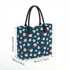  Christmas Santa Printed Canvas Tote Bag Large Capacity Casual Shoulder Handbag for Daily Use