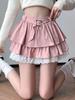 Women Pink A-line Pleated Skirt Vintage Fashion 90s Aesthetic Y2k Mini Cake Skirt Harajuku Korean Lolita Skirt 2000s Clothes