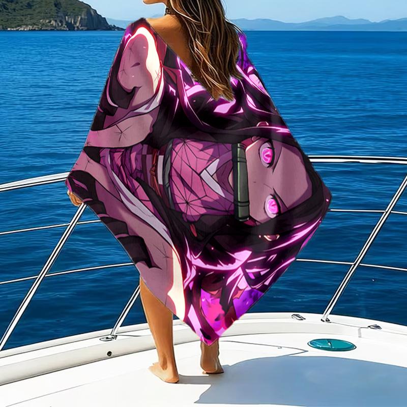 1pc nezouko9 Beach Towel, Beach and Seaside Swimming Pool Equipment, Fashion Pattern, Rectangular, Travel Essentials