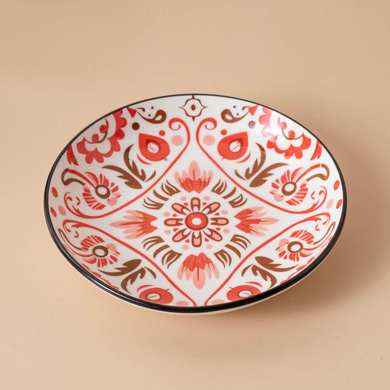 Ceramics Cat Bowl With Bohemia Design Cat Food Bowl Water Plate Snack Dish Large Caliber Anti-Tip With Stand For Neck Protection