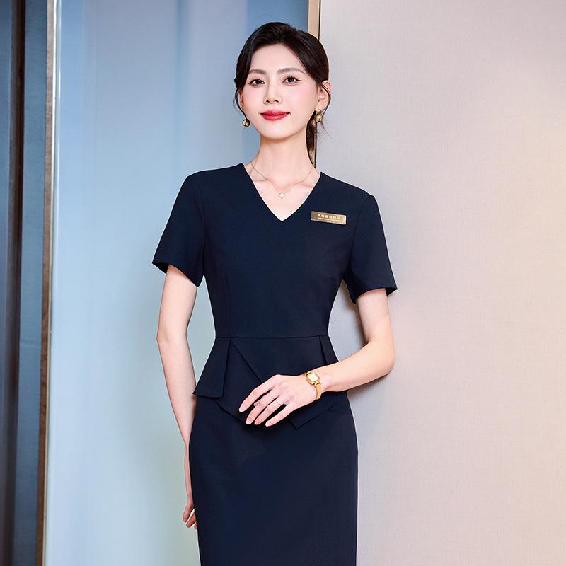 Women's Short-Sleeve Summer Waist-Cinching Workwear Dress for Jewelry Store or Salon