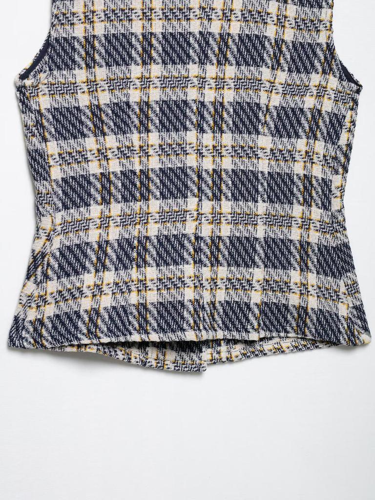 European & American Women's Summer Plaid Sleeveless Vest and Wide Pleated Culottes Set A36231/2