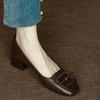 Handmade Leather Retro Style Square Head Shallow Mouth Single Shoes Women's New Spring and Autumn One-pedal Medium Thick Heel Professional Shoes