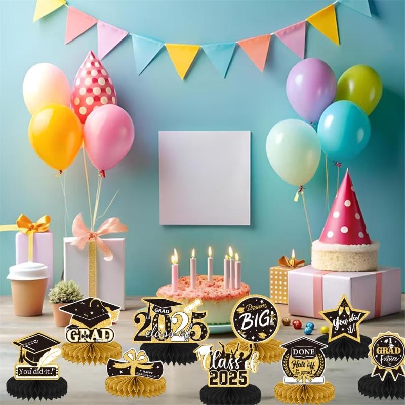 9pcs Graduation Celebration Honeycomb Decors Set Party Decoration For Tabletops Use At Parties And School Functions