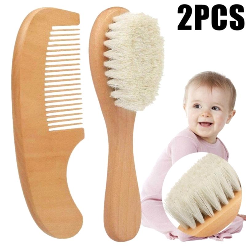 Baby Care Pure Natural Wool Baby Wooden Brush Comb Brush Baby Hairbrush Born Hair Brush Infant Comb Head Massager