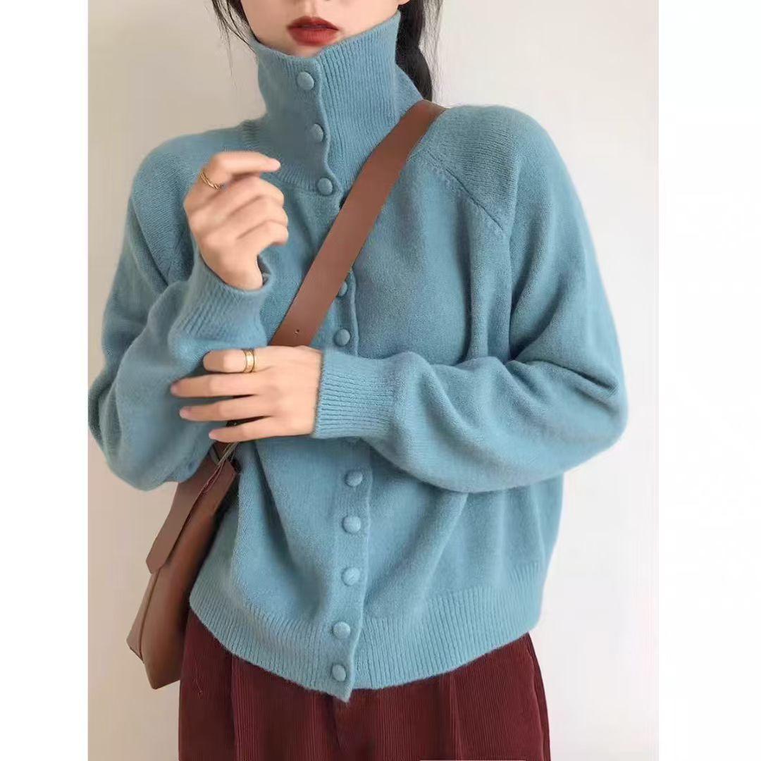 

Универсальный кардиган-куртка с высоким воротником, женский осенне-зимний, новый, свободный и тонкий, утолщенный, мягкий и восковой свитер one size fits all синий