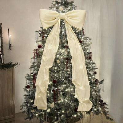71 tums julgransrosett toppdekoration röd sammet stor rosett juldekoration högtidsdekor för hushållskransar vägg festlig