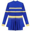 Girls One-Piece Cheerleading Costume: Long Sleeve Mesh Patchwork Shiny Diamonds Jumpsuit for Dance Gymnastic Performance