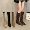 Inner Heightening Retro Khaki Skinny Boots Medium Boots Women's Shoes 2025 New Autumn and Winter Long Tube Knight Boots