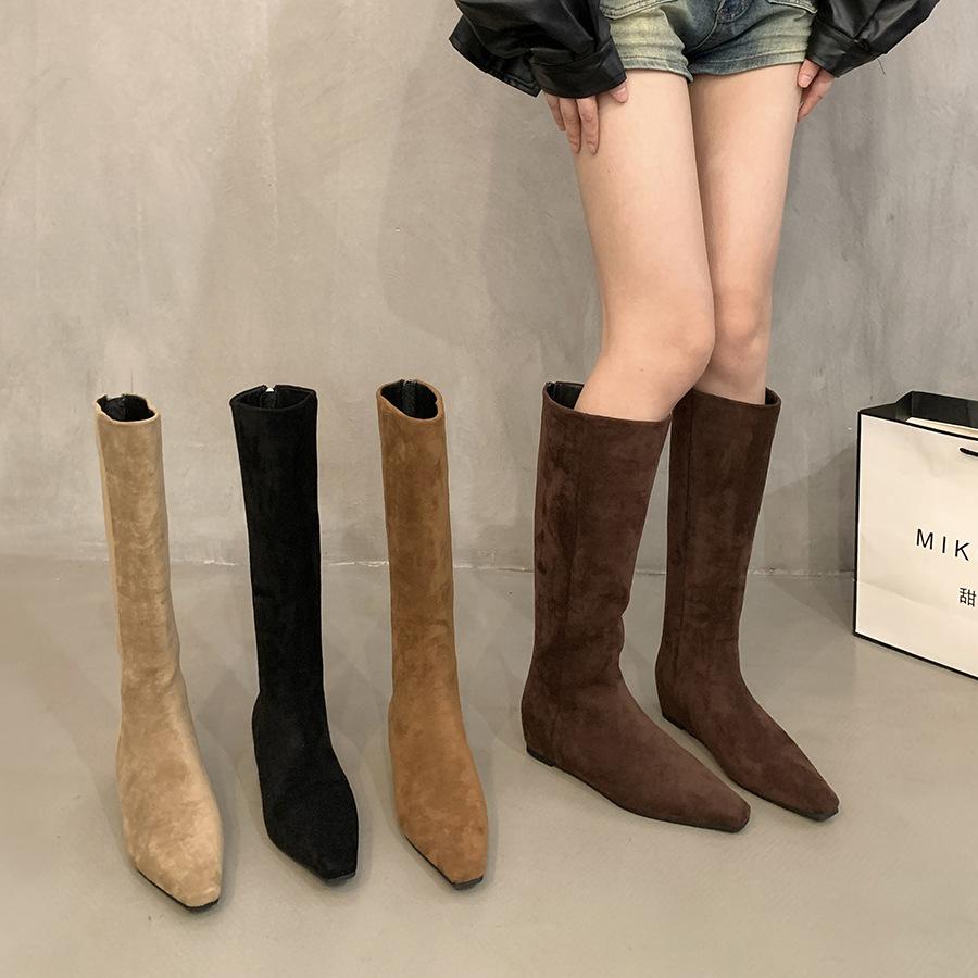 Inner Heightening Retro Khaki Skinny Boots Medium Boots Women's Shoes 2025 New Autumn and Winter Long Tube Knight Boots