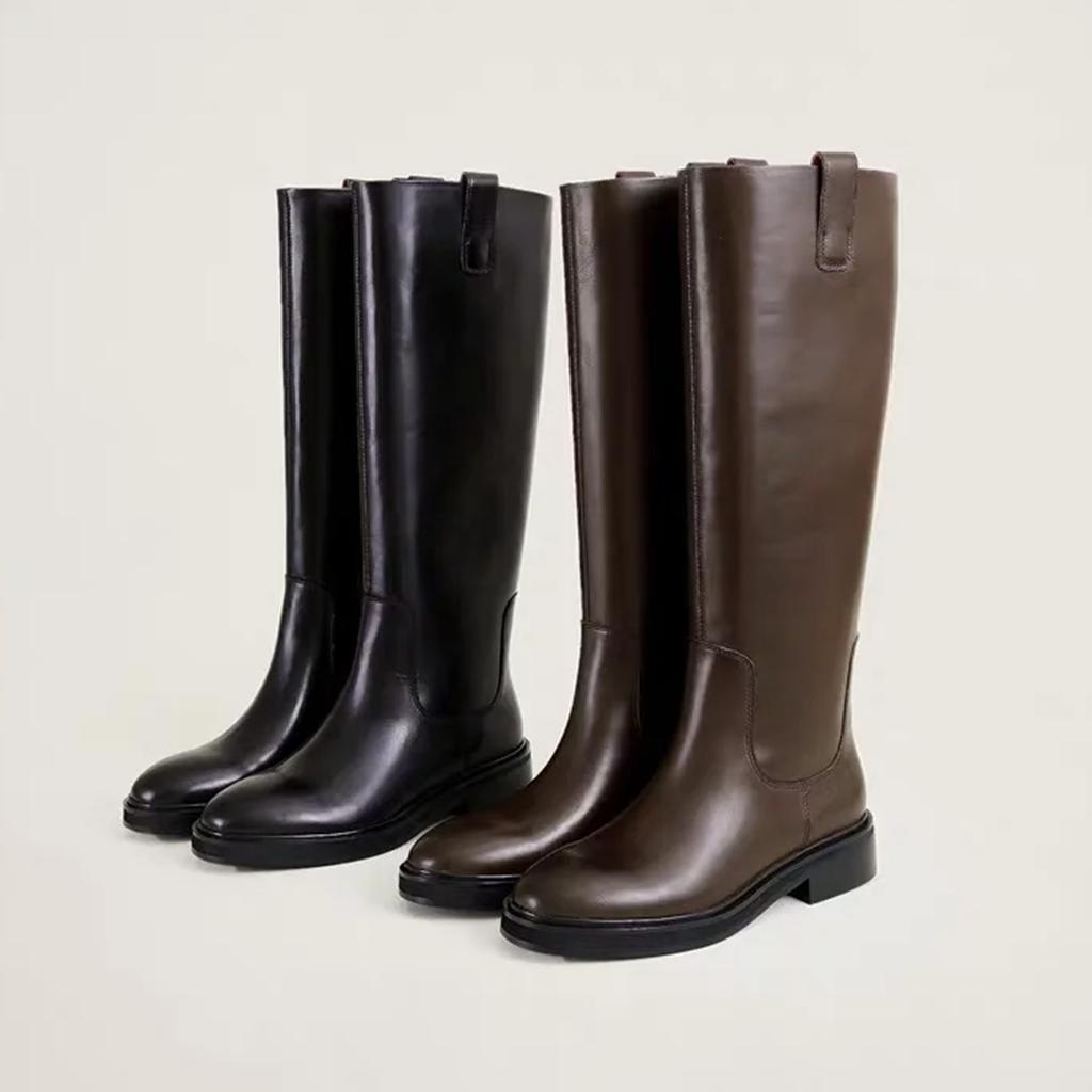 Krazing Pot Kuskinn Skinn Høst Vinter Sko Med hæler Stor størrelse 46 Rytterstøvler Kvinner Holder Varm Lår Høye Støvler